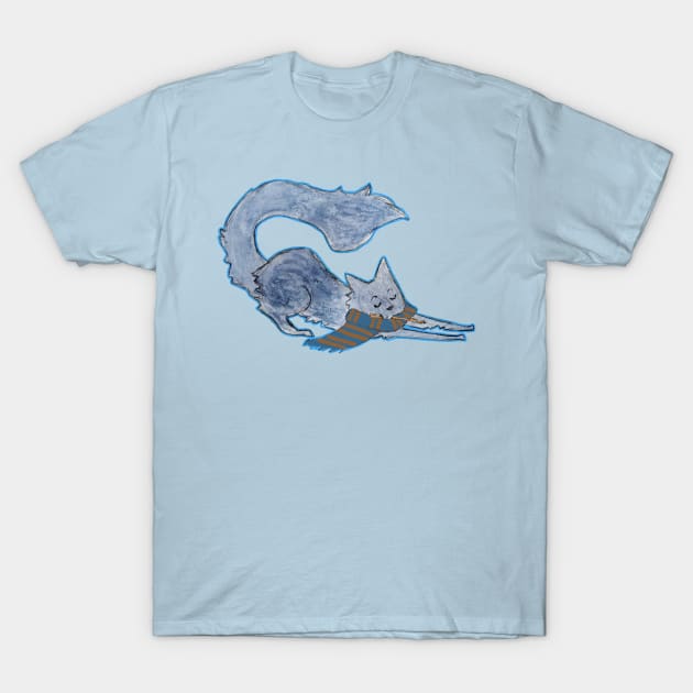 Black cat blue and bronze T-Shirt by bitingnclawing